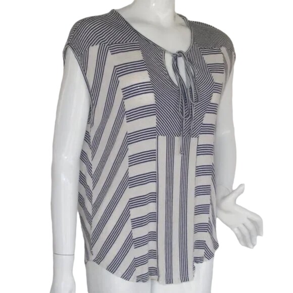 ELLA MOSS Top, L, Sleeveless, Stripes, Keyhole with ties, Rayon-linen blend - Picture 2 of 10